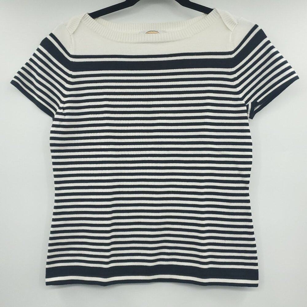 Talbot Womens Boat Neck Striped Short Sleeve Sweater Small